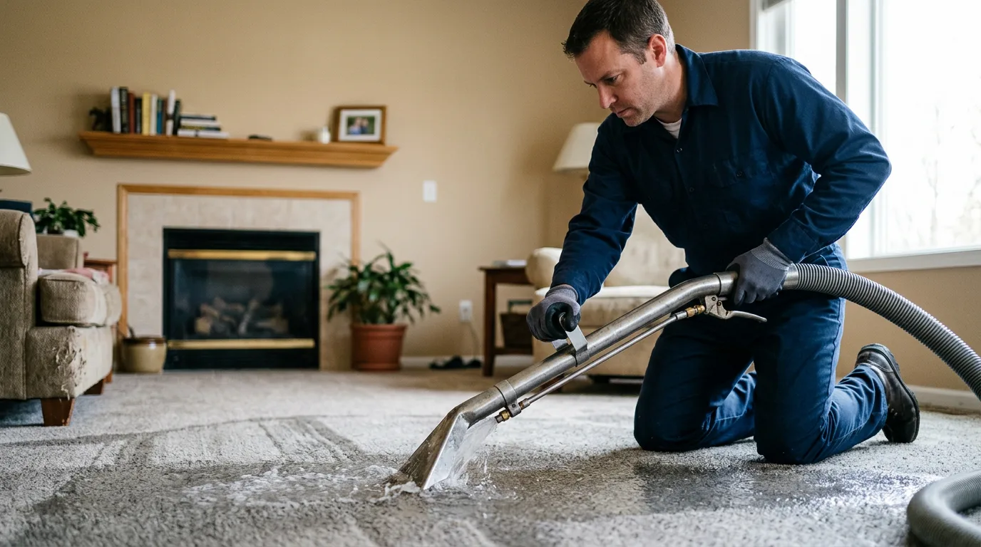 Water damage restoration technician working near Eaton Rapids, MI